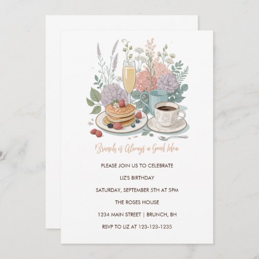 Brunch is altijd een goed idee uitnodiging - Bloem (Voorkant / Achterkant)