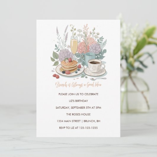 Brunch Is Always a Good Idea Uitnodiging - Bloemen (Staand voorkant)