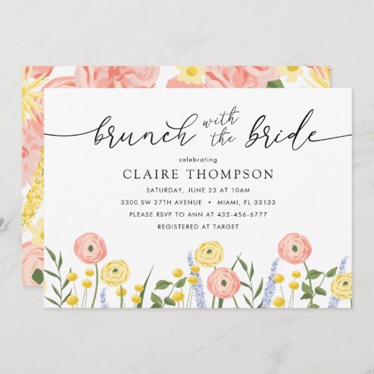 Brunch met de Bride Bloemen Douche Uitnodiging (Voorkant / Achterkant)