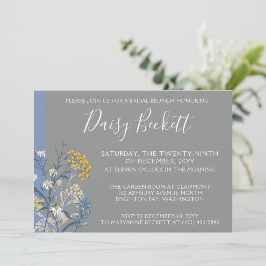 Brunch met de Bride Botanical Daisy Yellow Navy Kaart (Staand voorkant)