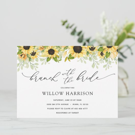 Brunch met de Bride Sunflower Shower-uitnodiging Kaart (Staand voorkant)