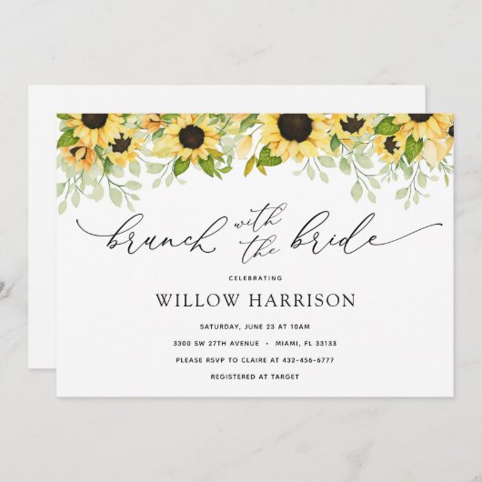 Brunch met de Bride Sunflower Shower-uitnodiging Kaart (Voorkant / Achterkant)