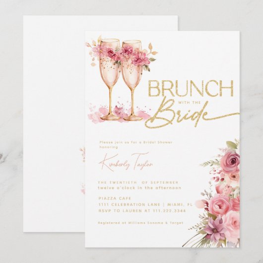 Brunch met de bruid Goud Roze Vrijgezellenfeest Kaart (Voorkant / Achterkant)