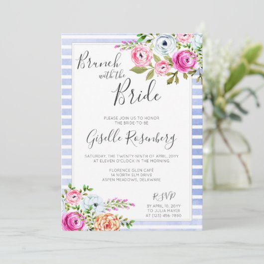 Brunch met de bruid Moderne Bloemenuitnodiging Kaart (Staand voorkant)
