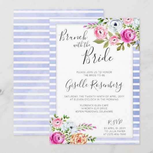 Brunch met de bruid Moderne Bloemenuitnodiging Kaart (Voorkant / Achterkant)