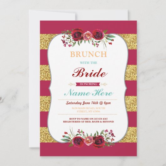 Brunch met de bruid-rode glitter Floral Invite Kaart (Voorkant)
