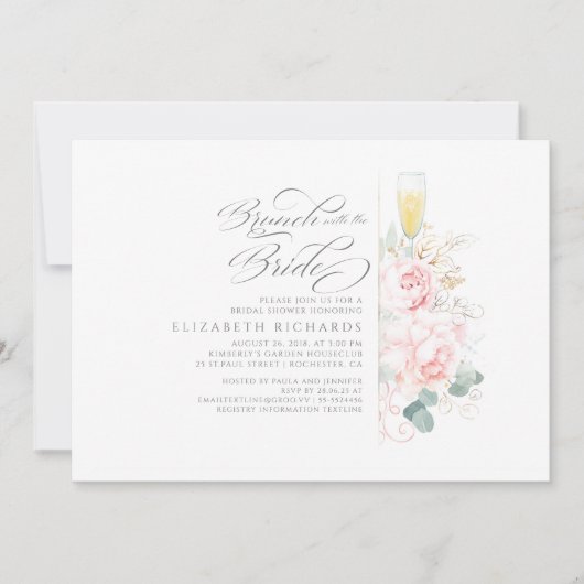 Brunch met de Bruid Roze Bloemen Vrijgezellenfeest Kaart (Voorkant)