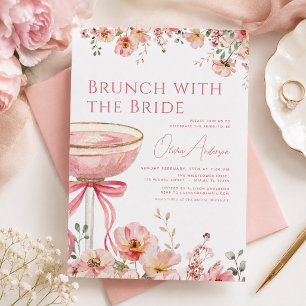 Brunch met de bruid Roze strik Bruidsuitnodiging Kaart