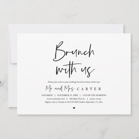 Brunch met de newlyweds, posttrouwuitnodiging kaart (Voorkant)