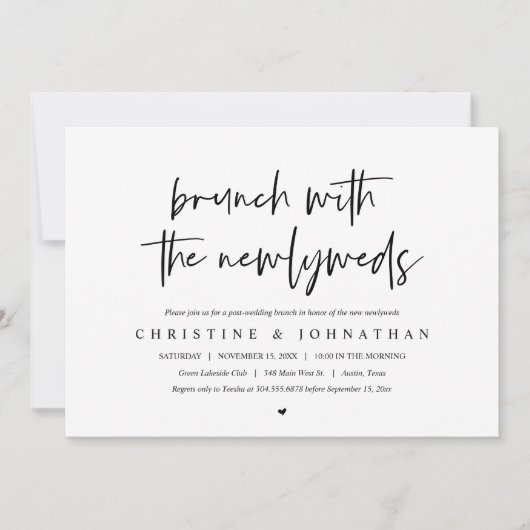 Brunch met de newlyweds, posttrouwuitnodiging kaart (Voorkant)