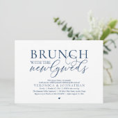 Brunch met de pasgetrouwden, Navy Blue Bruiloft Kaart (Staand voorkant)