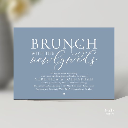 Brunch met de pasgetrouwden, Stofblauw Bruiloft Kaart