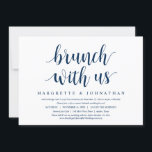 Brunch met de pasgetrouwden, uitnodiging voor een<br><div class="desc">Moderne script in een klassiek zeeblauwe thema,  uitnodigingskaart voor een weggelopen bruidspaar (Brunch met de pasgetrouwden). Het is perfect voor uw informele meerzijdige bruiloftsdiner,  dansen en feest.</div>