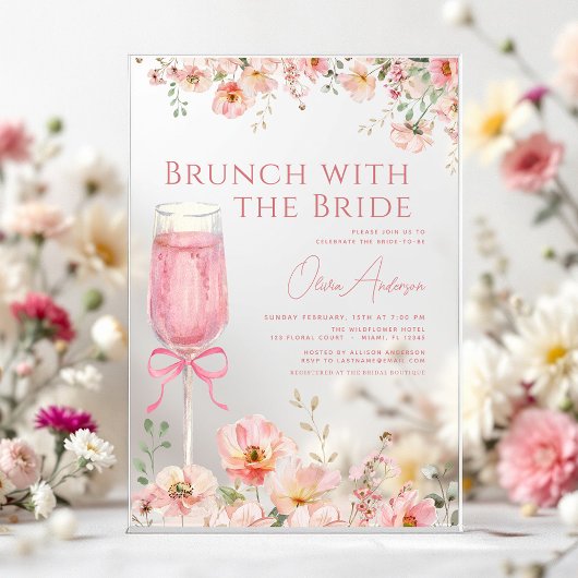 Brunch met het Bride Pink Bow Vrijgezellenfeest Acryl Uitnodigingen