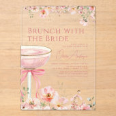 Brunch met het Bride Pink Bow Vrijgezellenfeest Acryl Uitnodigingen (Voorkant)