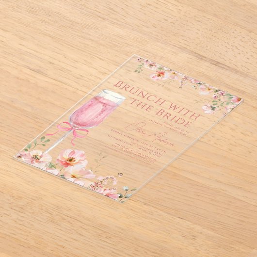 Brunch met het Bride Pink Bow Vrijgezellenfeest Acryl Uitnodigingen (Laagn)