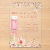 Brunch met het Bride Pink Bow Vrijgezellenfeest Acryl Uitnodigingen (Voorkant)