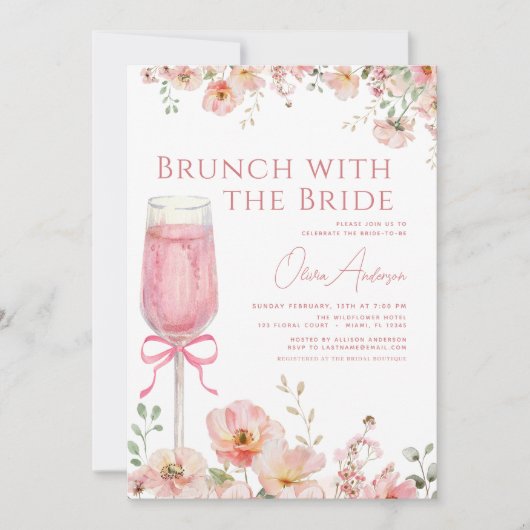 Brunch met het Bride Pink Bow Vrijgezellenfeest Kaart (Voorkant)