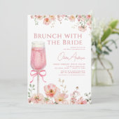 Brunch met het Bride Pink Bow Vrijgezellenfeest Kaart (Staand voorkant)