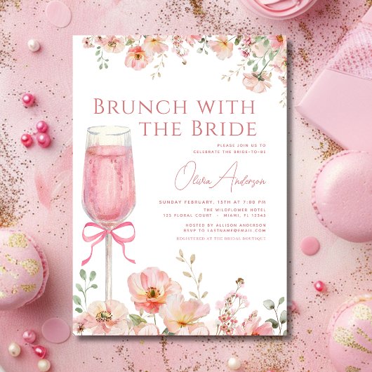 Brunch met het Bride Pink Bow Vrijgezellenfeest Kaart