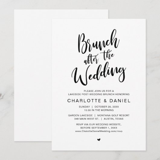 Brunch na de bruiloft, Elopement viering Kaart (Voorkant / Achterkant)