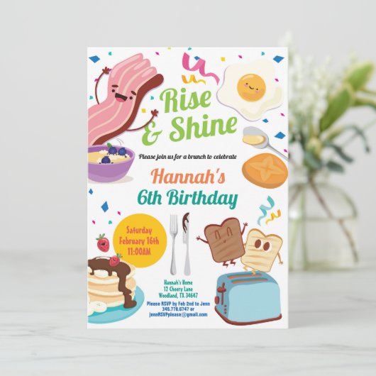 Brunch ontbijt uitnodiging. Kind kinderen verjaard Kaart (Staand voorkant)