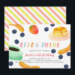 Brunch Pannenkoek PJ Waterverf Kids Verjaardag Kaart<br><div class="desc">Deze leuke "rise and shine" kinderen verjaardagsuitnodiging heeft een witte achtergrond omringd door pannenkoeken, aardbeien, bosbessen, worsten en een kopje koffie in waterverf. De achterkant heeft een witte achtergrond met roze en gele diagonale strepen. Personaliseer het voor uw behoeften. Je kunt meer producten van het polaire beer vinden in mijn...</div>