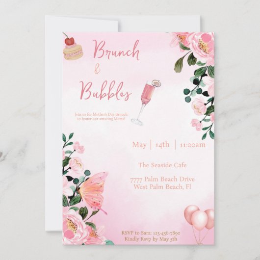 Brunch Pink Floral Kaart (Voorkant)
