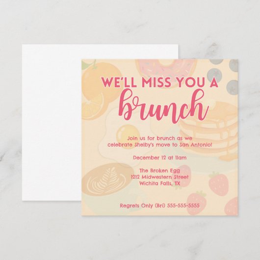 Brunch-thema gaan weg / afscheidsfeest kaart (Voorkant / Achterkant)