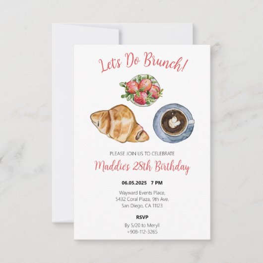 Brunch thema verjaardagsfeestje uitnodigen bedankkaart (Voorkant)