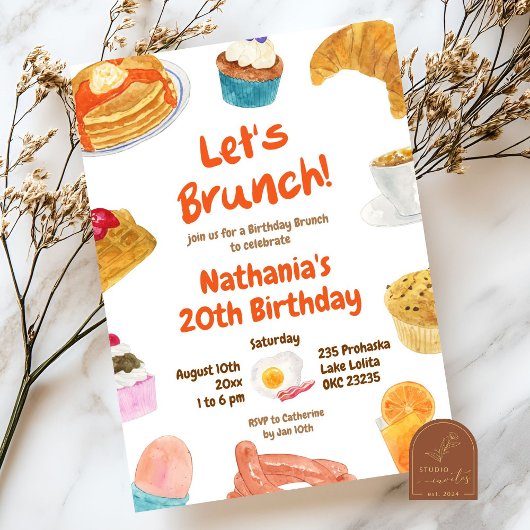 Brunch Verjaardagsfeest Illustratie Uitnodiging