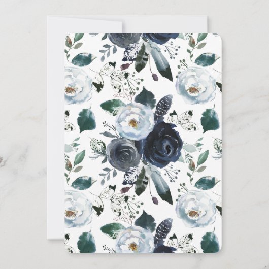 Brunch voor baby boy douche uitnodigingen pioenbla (Achterkant)