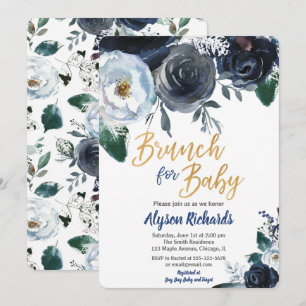 Brunch voor baby boy douche uitnodigingen pioenbla