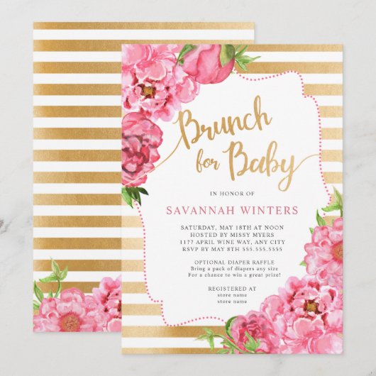 Brunch voor Baby, meisje baby shower uitnodiging (Voorkant / Achterkant)