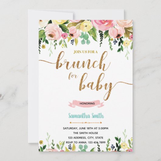 Brunch voor baby shower feestuitnodiging kaart (Voorkant)