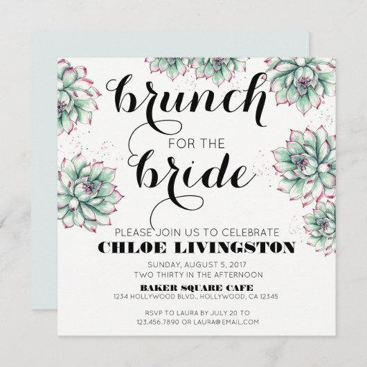 Brunch voor de Bride Succulent Shower Invitation Kaart (Voorkant / Achterkant)