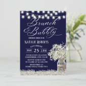 Brunch Vrijgezellenfeest Rustic Floral Jar Navy Bl Kaart (Staand voorkant)