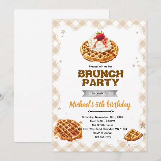 Brunch Waffles Birthday Invitation Kaart (Voorkant / Achterkant)