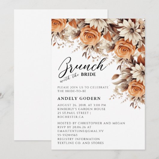 Brunch With the Bride Invitation Kaart (Voorkant / Achterkant)