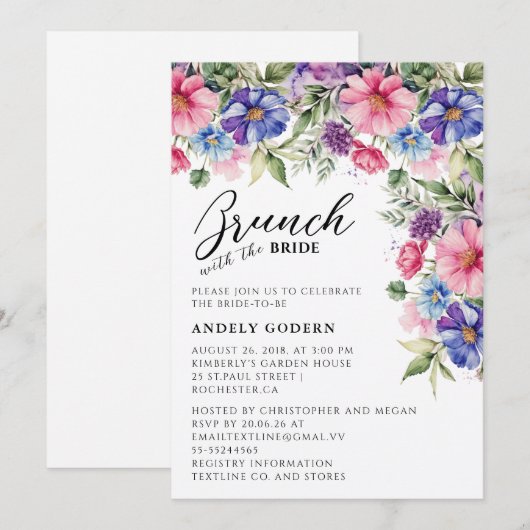 Brunch With the Bride Invitation Kaart (Voorkant / Achterkant)