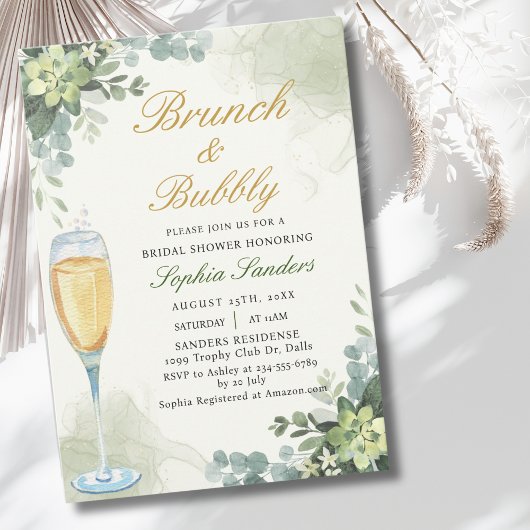 Brunch y Bubbly Glass of Champange Bridal Shower Kaart
