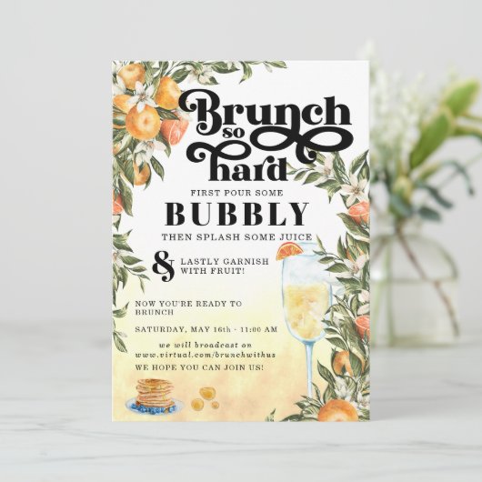 Brunch zo hard | Virtuele uitnodiging Mimosa Brunc (Staand voorkant)