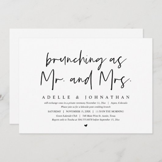 Brunching Als Mr. en Mrs. Post, bruiloft brunch Kaart (Voorkant / Achterkant)