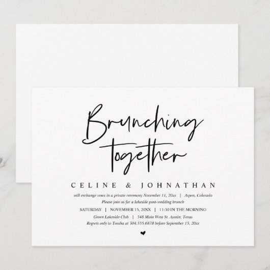 Brunching Samen, Bruiloft Elopement Brunch Kaart (Voorkant / Achterkant)