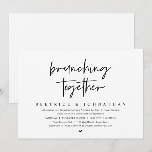 Brunching Samen, Bruiloft Elopement Brunch Kaart (Voorkant / Achterkant)