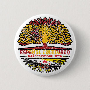Brunei Bruneiaans Spaans Spanje Boomwortels Vlag Ronde Button 5,7 Cm