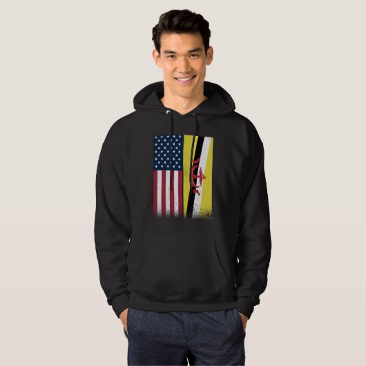 Brunei  Bruneian American Flags Proud USA Brunei Hoodie (Voorkant volledig)