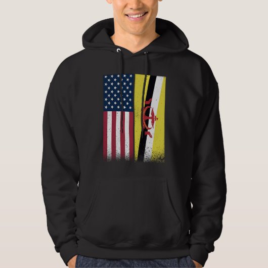 Brunei  Bruneian American Flags Proud USA Brunei Hoodie (Voorkant)