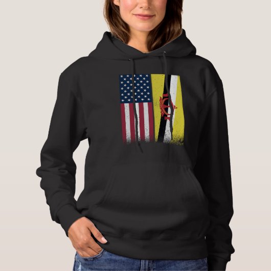 Brunei  Bruneian American Flags Proud USA Brunei Hoodie (Voorkant)