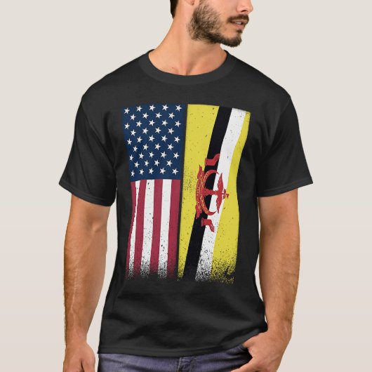 Brunei  Bruneian American Flags Proud USA Brunei T-shirt (Voorkant)